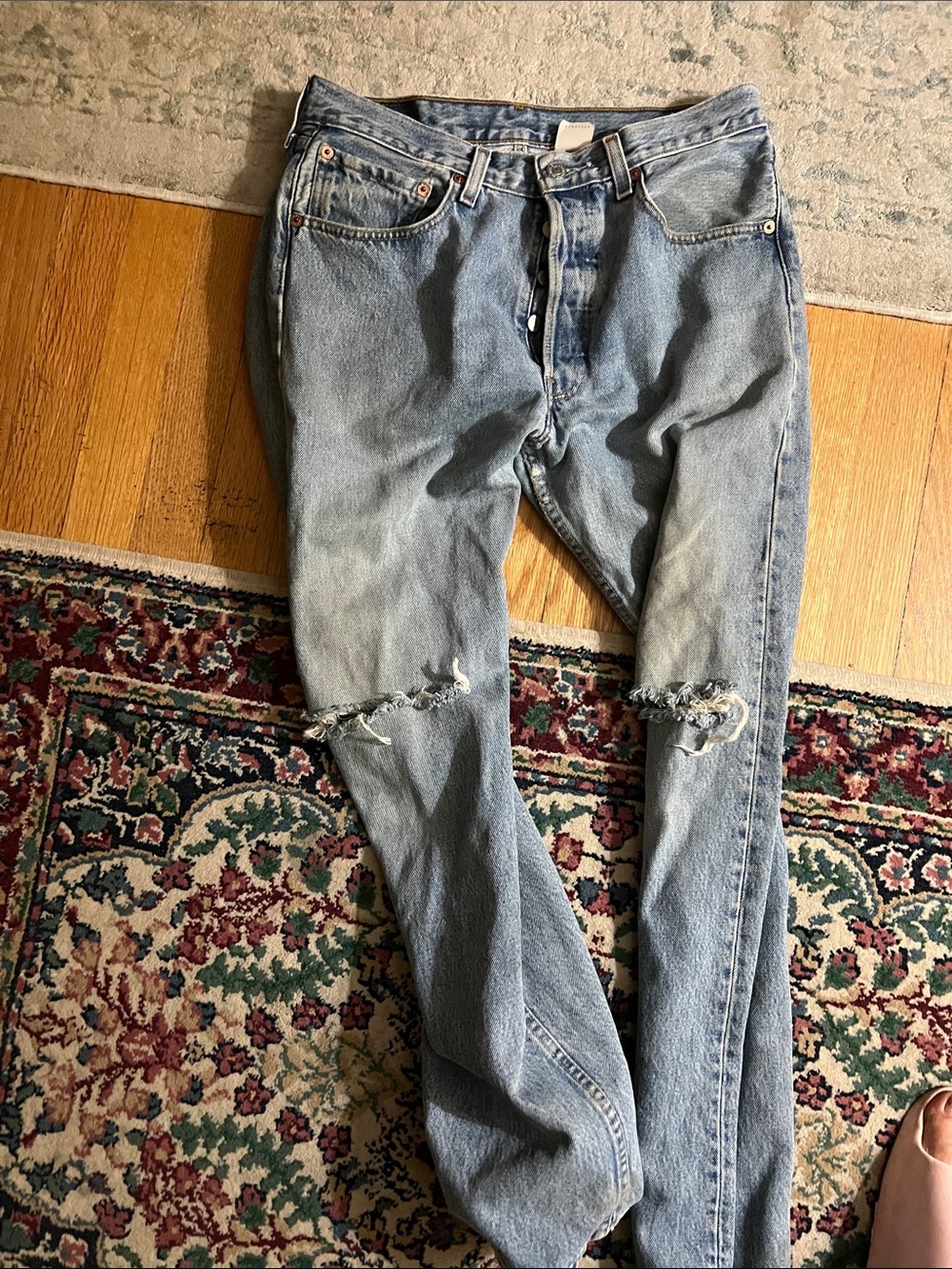 Levi's Light Blue Straight Leg Distressed Jeans